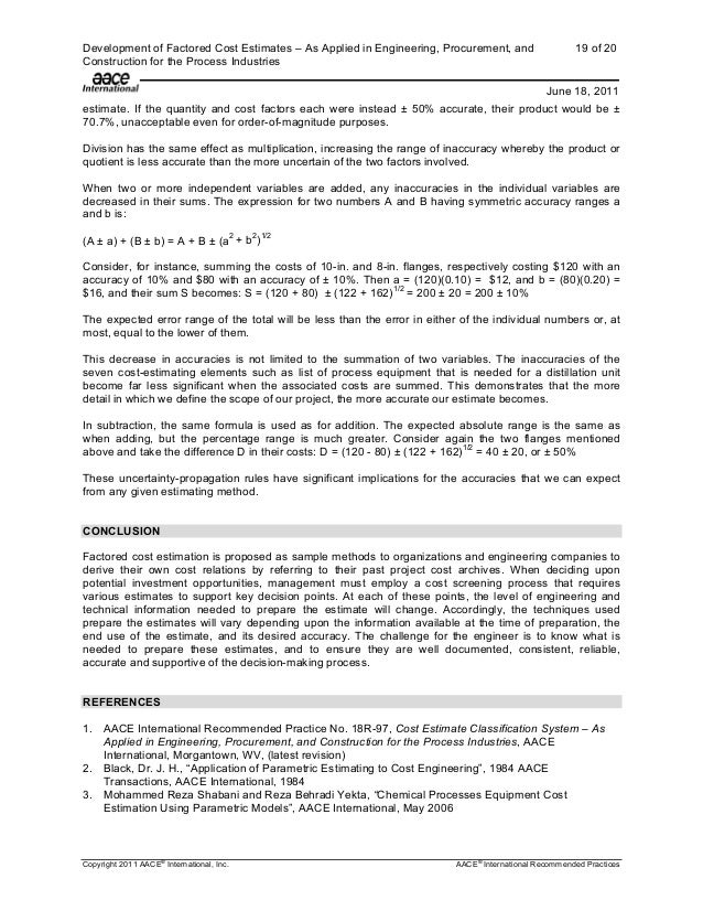 Aace factored cost estimation