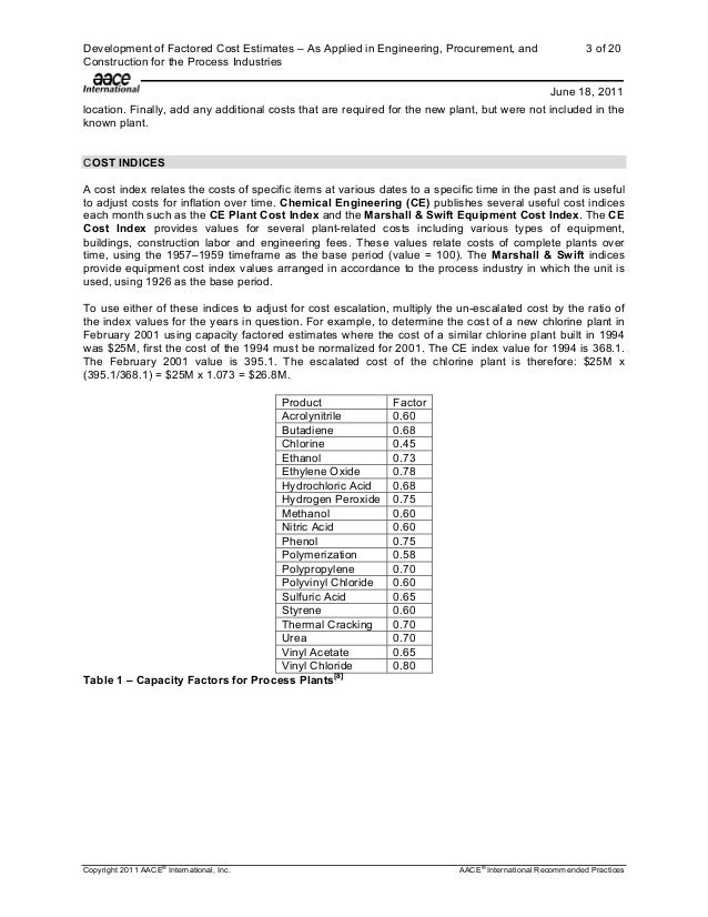 Aace factored cost estimation