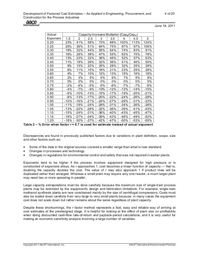 Aace factored cost estimation