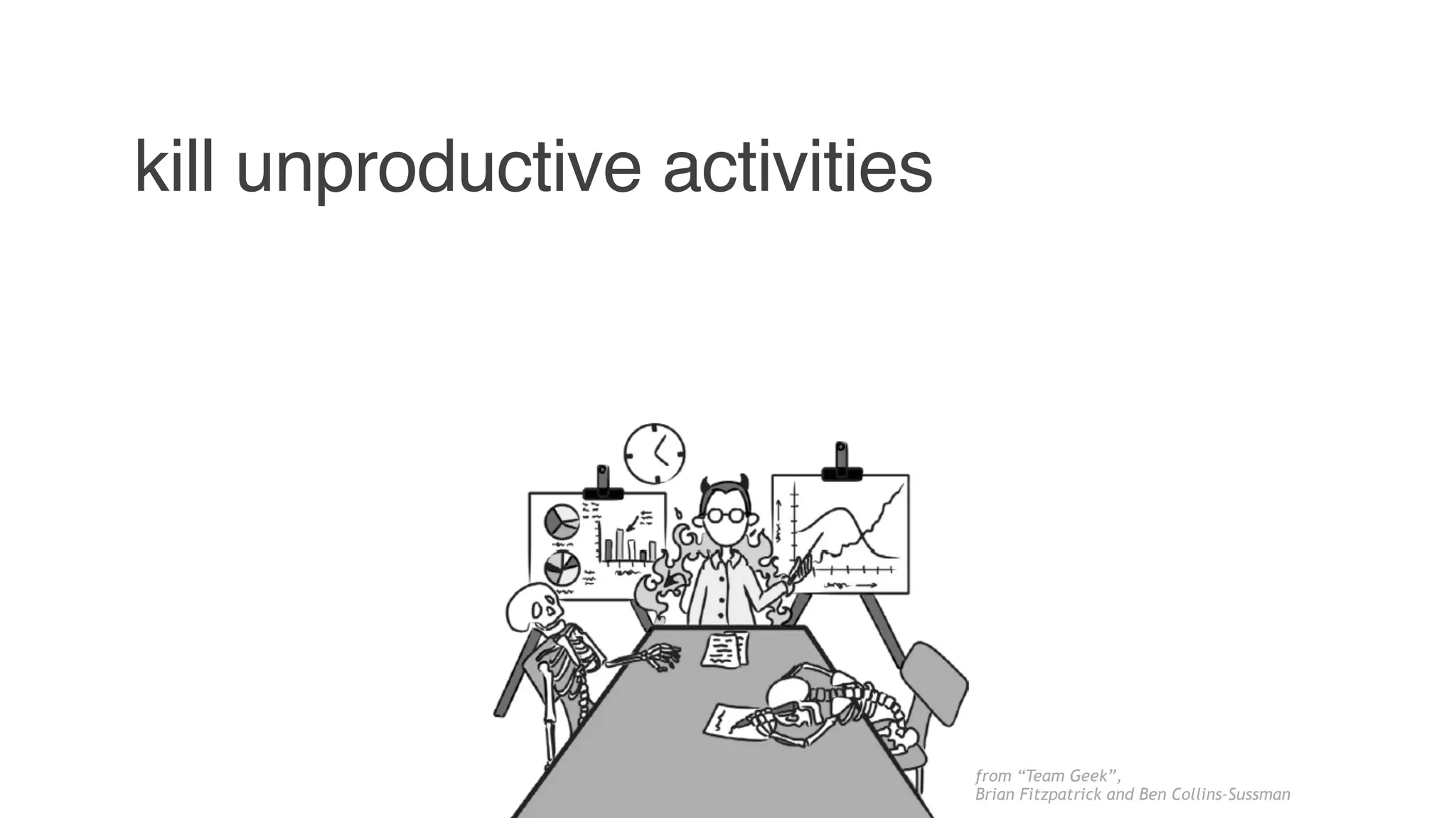 kill unproductive activities
from “Team Geek”,
Brian Fitzpatrick and Ben Collins-Sussman
 