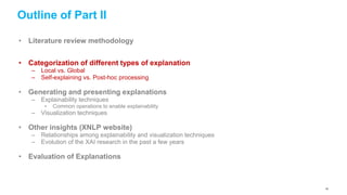 Outline of Part II
• Literature review methodology
• Categorization of different types of explanation
– Local vs. Global
–...