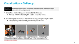 Visualization – Saliency
has been primarily used to visualize the importance scores of different types of
elements in XAI ...