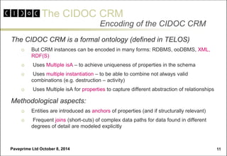 The CIDOC CRM 
Paveprime Ltd October 8, 2014 
11 
Encoding of the CIDOC CRM 
The CIDOC CRM is a formal ontology (defined i...