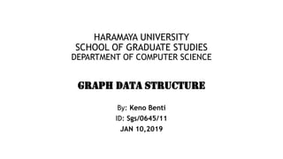 HARAMAYA UNIVERSITY
SCHOOL OF GRADUATE STUDIES
DEPARTMENT OF COMPUTER SCIENCE
GRAPH DATA STRUCTURE
By: Keno Benti
ID: Sgs/0645/11
JAN 10,2019
 