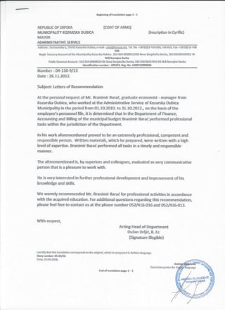 Letter of recommendation Municipality 