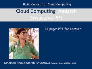 Lecture 15:
Cloud Computing Aadarsh
Srivastava PPT
Modified from Aadarsh Srivastava Contact No - 07827019719
Basic Concept of Cloud Computing
37 pages PPT for Lecture
 