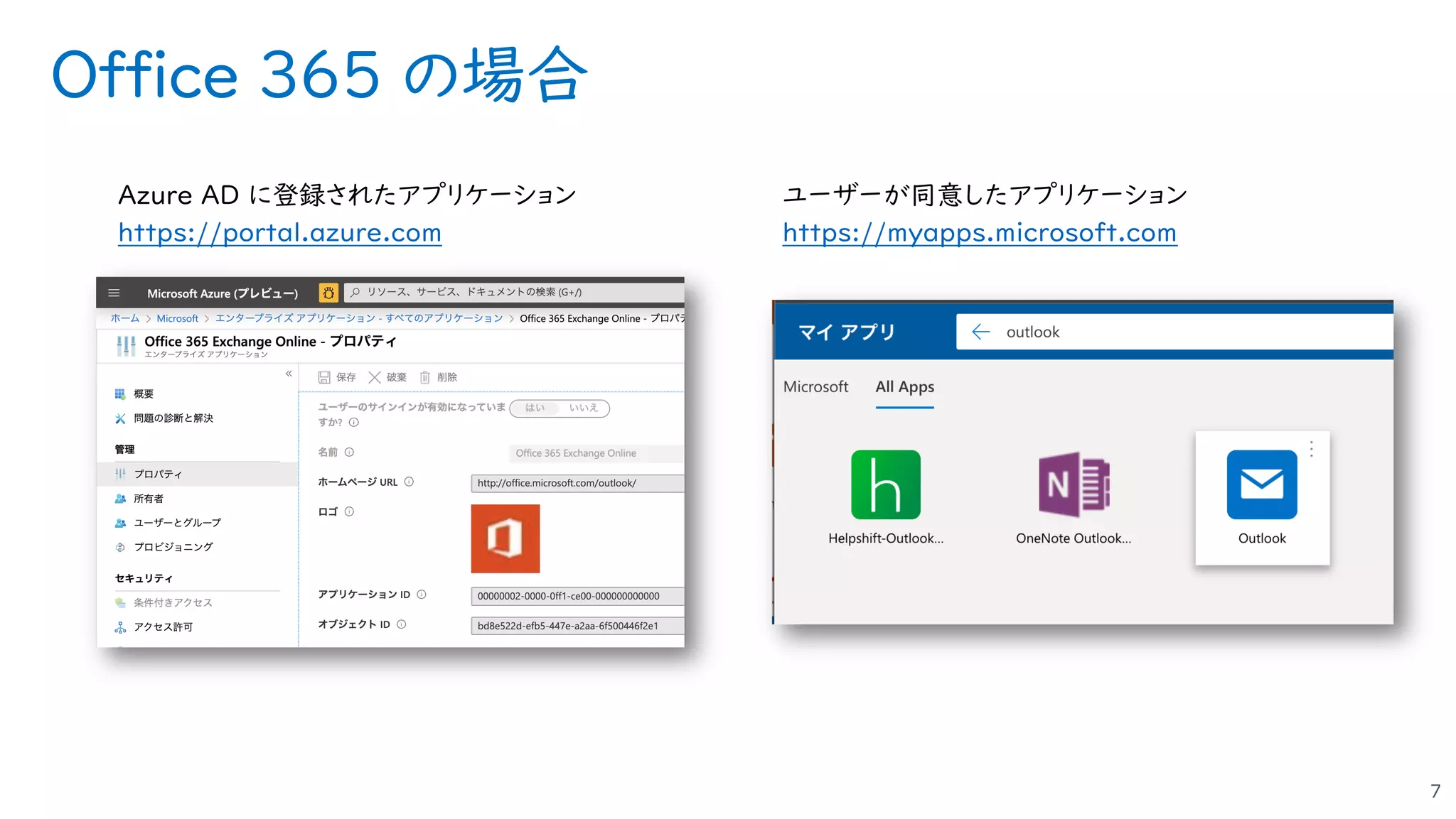 Office 365 の場合
7
https://portal.azure.com https://myapps.microsoft.com
 