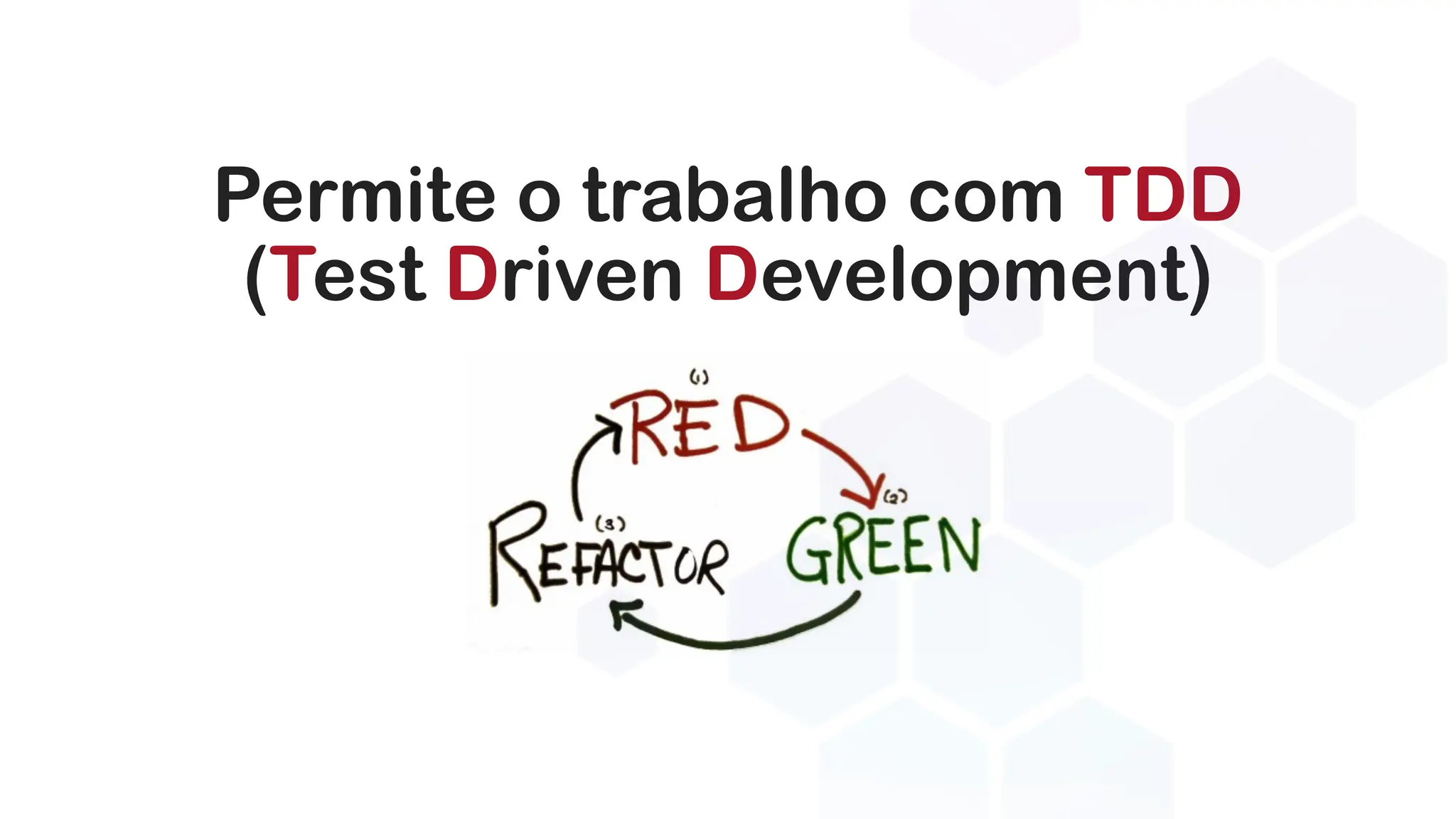 Permite o trabalho com TDD
(Test Driven Development)
 