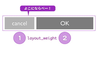 よこにならべー！



cancel                   OK

  11     layout_weight   22
 