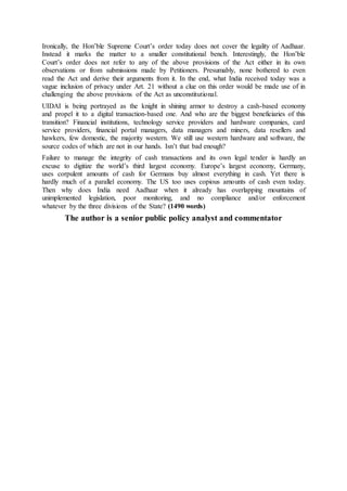 Right to Privacy and the Aadhaar Act, 2016 | DOCX