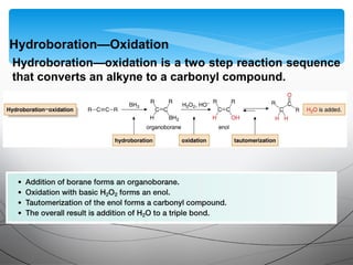 Hydroboration—Oxidation
Hydroboration—oxidation is a two step reaction sequence
that converts an alkyne to a carbonyl compound.
 