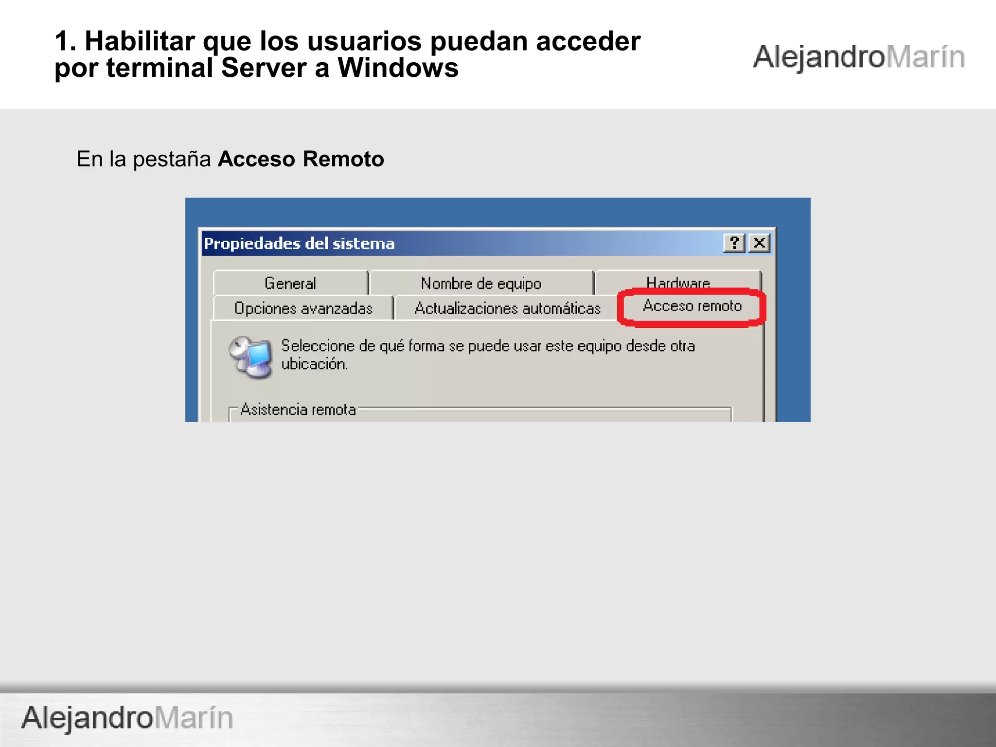 TECHNOLOGY
innovaINNOVA TECHNOLOGY
Para poder hacer funcionar las aplicaciones de Windows en Ulteo, debemos
habilitar el acceso remoto al grupo de usuarios. Para ello nos vamos a Propiedades
sobre el icono Mi PC
Habilitar el acceso al Terminal service02
 
