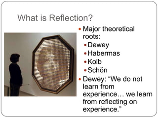 Experiential Learning ModelLewin/Kolb with adaptations by Moon and ZullPracticeHave an  experienceReflect on the experienceTry out what you have learnedMetacognitionLearn from the experience