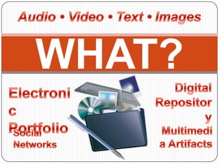 WHAT?Audio • Video • Text • ImagesDigital RepositoryElectronic PortfolioMultimedia ArtifactsSocial Networks