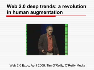 Web 1.0 vs.Web 2.0DoubleClickOfotoAkamaimp3.comBritannica Onlinepersonal websitesdomain name speculationpage viewsscreen scrapingpublishingcontent management systemsdirectories (taxonomy)stickinessNetscapeGoogle AdSenseFlickrBitTorrentNapsterWikipediabloggingsearch engine optimizationcost per clickweb servicesparticipationwikistagging ("folksonomy")syndicationGoogleO'Reilly, T. (2005)