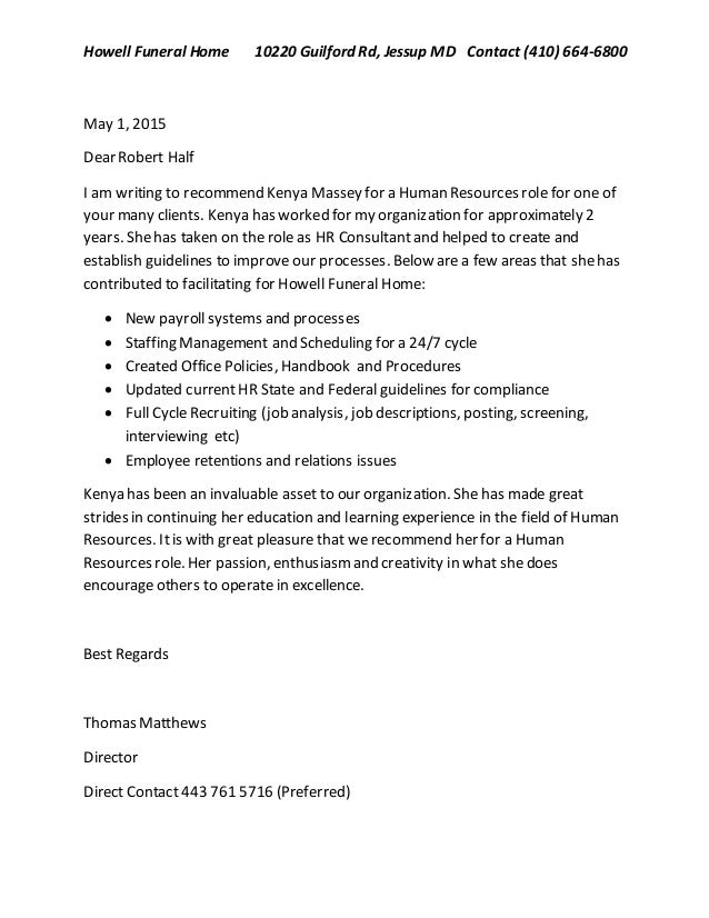 kenya massey letter of recommendation howell funeral home funeral letter