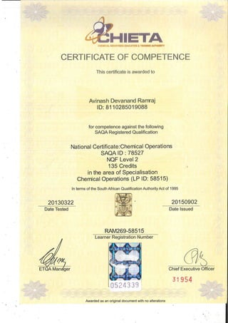 Chieta Certificates Level 2, 3, 4