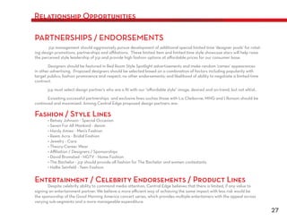 Relationship Opportunities

PARTNERSHIPS / ENDORSEMENTS




Fashion / Style Lines




Entertainment / Celebrity Endorsements / Product Lines


                                                         27
 