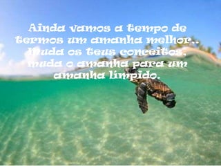 Ainda vamos a tempo de
termos um amanha melhor,.
  Muda os teus conceitos,
  muda o amanha para um
      amanha límpido.
 