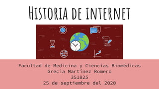 Historia de internet
Facultad de Medicina y Ciencias Biomédicas
Grecia Martínez Romero
351825
25 de septiembre del 2020
 