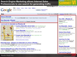 Search Engine Marketing allows Internet Sales Professionals to use search for generating traffic 