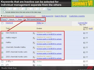 Keywords that are Inactive can be selected for individual management separate from the others 