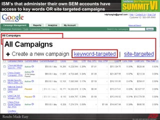 ISM’s that administer their own SEM accounts have access to key words OR site targeted campaigns 