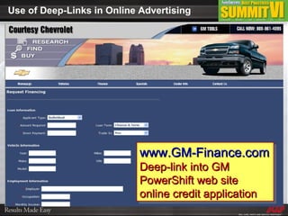 Use of Deep-Links in Online Advertising www.GM-Finance.com   Deep-link into GM PowerShift web site online credit application   