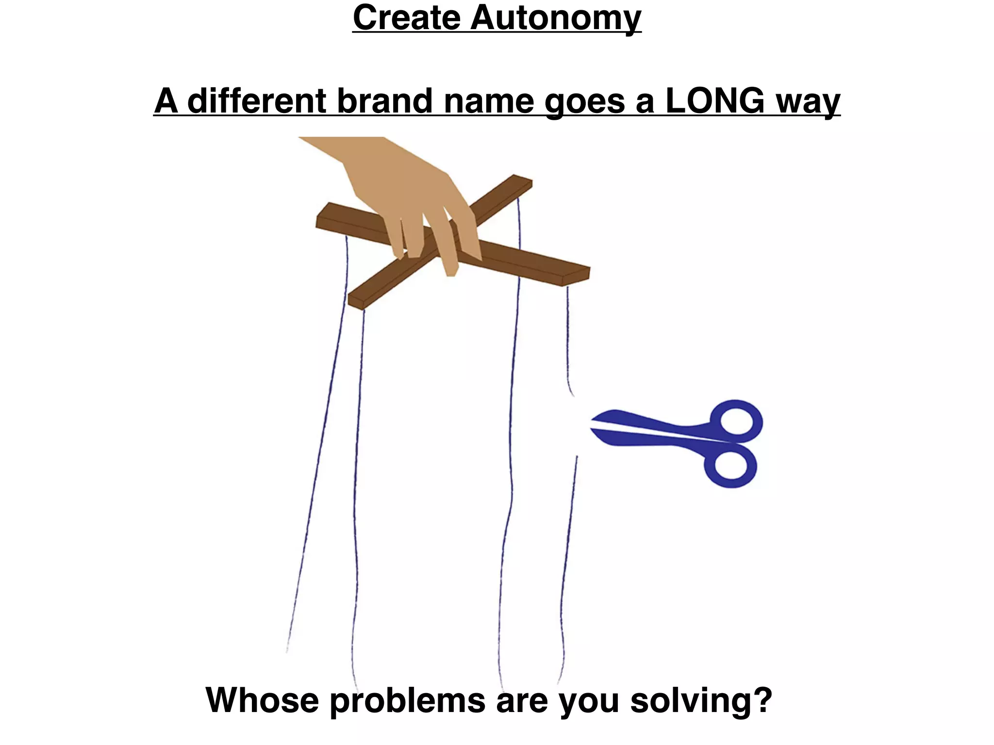 Create Autonomy
A different brand name goes a LONG way
Whose problems are you solving?
 