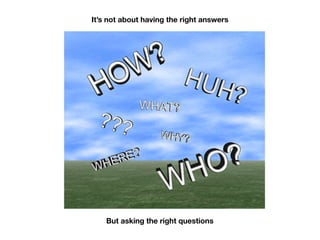 It’s not about having the right answers
But asking the right questions
 