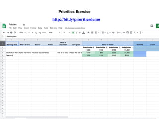 http://bit.ly/prioritiesdemo
Priorities Exercise
 