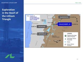TSX-V: AALADVANTAGE LITHIUM CORP
Exploration
in the Heart of
the Lithium
Triangle
11
 