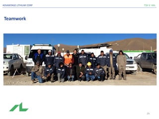 Teamwork
TSX-V: AALADVANTAGE LITHIUM CORP
29
 