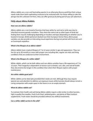 A Albino Rabbit: Beauty of Albino Rabbit Breed | PDF