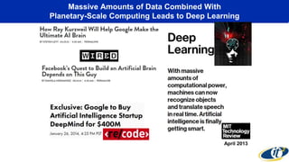 Massive Amounts of Data Combined With
Planetary-Scale Computing Leads to Deep Learning
April 2013
 