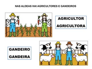 NAS ALDEAS HAI AGRICULTORES E GANDEIROS
AGRICULTOR
AGRICULTORA
GANDEIRO
GANDEIRA
 