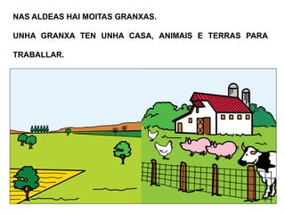 NAS ALDEAS HAI MOITAS GRANXAS.
UNHA GRANXA TEN UNHA CASA, ANIMAIS E TERRAS PARA
TRABALLAR.
 