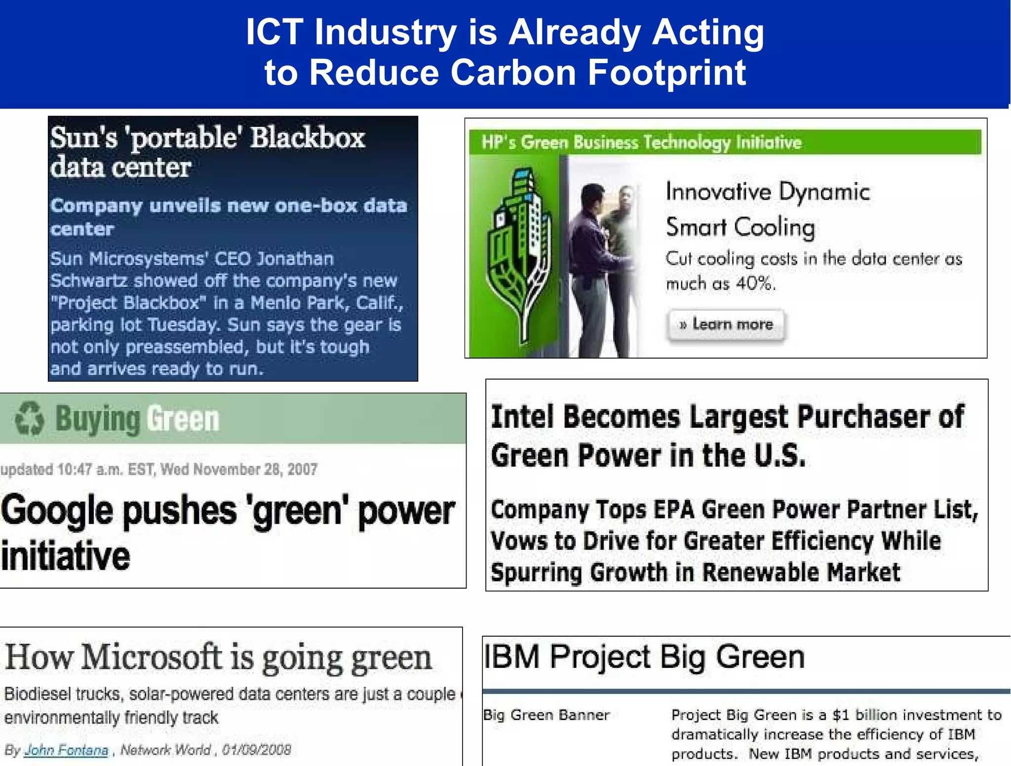 ICT Industry is Already Acting to Reduce Carbon Footprint 