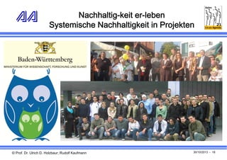 Nachhaltig-keit er-leben
Systemische Nachhaltigkeit in Projekten

© Prof. Dr. Ulrich D. Holzbaur; Rudolf Kaufmann

30/10/2013 - 18

 