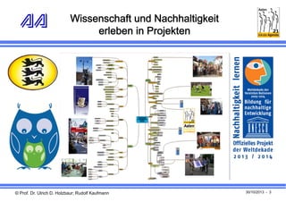 Wissenschaft und Nachhaltigkeit
erleben in Projekten

© Prof. Dr. Ulrich D. Holzbaur; Rudolf Kaufmann

30/10/2013 - 3

 