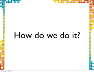 How do we do it?


Monday, July 25, 2011
 