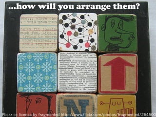 …how will you arrange them?

Flickr cc license by fragmented http://www.flickr.com/photos/fragmented/2645000

 