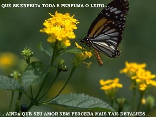 ...AINDA QUE SEU AMOR NEM PERCEBA MAIS TAIS DETALHES...
QUE SE ENFEITA TODA E PERFUMA O LEITO...
 