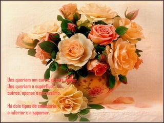 Uns queriam um carro; outros, andar.
Uns queriam o supérfluo;
outros, apenas o necessário.
Há dois tipos de sabedoria:
a inferior e a superior.
 