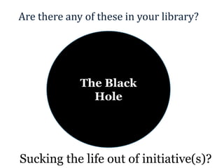 Are there any of these in your library?
The Black
Hole
Sucking the life out of initiative(s)?
 