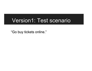 Version1: Test scenario
“Go buy tickets online.”
 