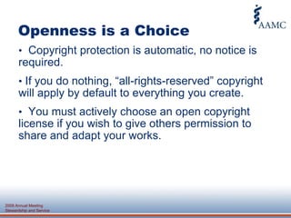   Updates to your resources – medical information often changes rapidly, openness lets others keep your resources up to date