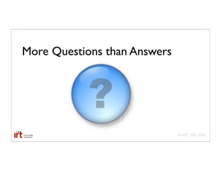 More Questions than Answers




                              AAMC GIR 2008
 