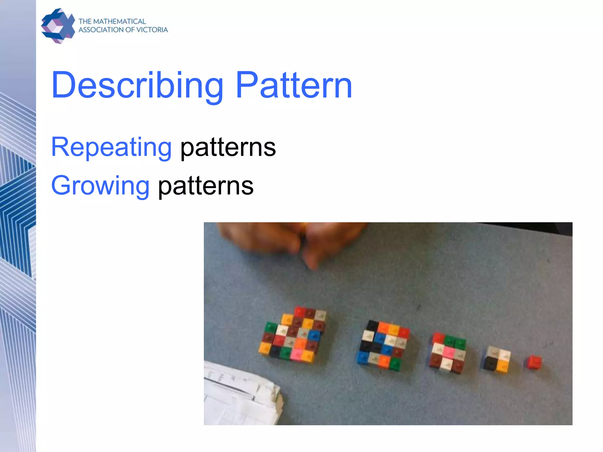 Describing Pattern
Repeating patterns
Growing patterns
 