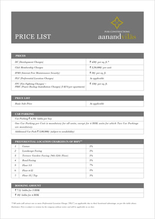 Aanand vilas price-list